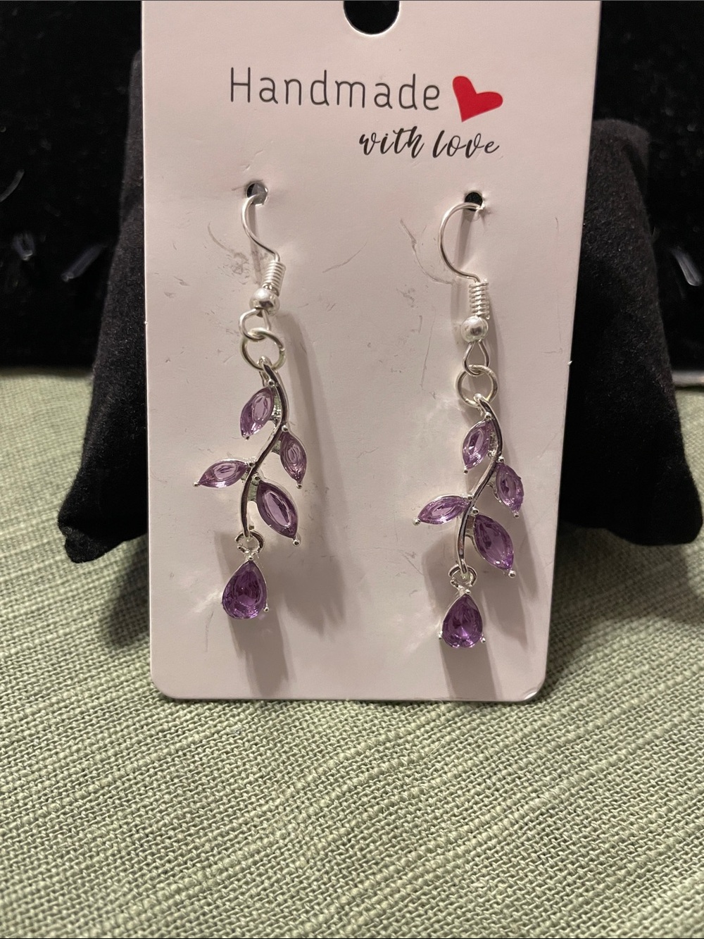 Stainless steel Amethyst Stone Leaf Dangle Earrings